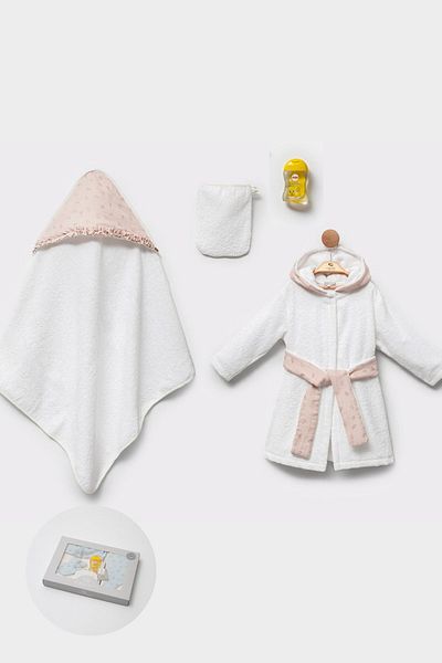 Cassiope Hooded Bath Set, Shampoo Gift, 4 Piece Gift Boxed Baby Girl Bathrobe Set