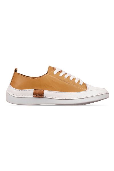 Lal Shoes & Bags Races Women's Genuine Leather Lace-Up Casual Shoes-Mustard