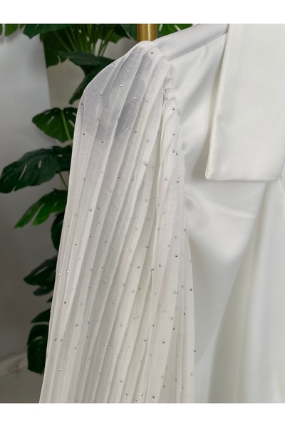 Anka Kolları taşlı tüllü kruvaze gömlek