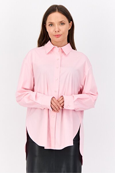 Esprit Women Oversized Fit Solid Long Sleeves Shirt, Pink