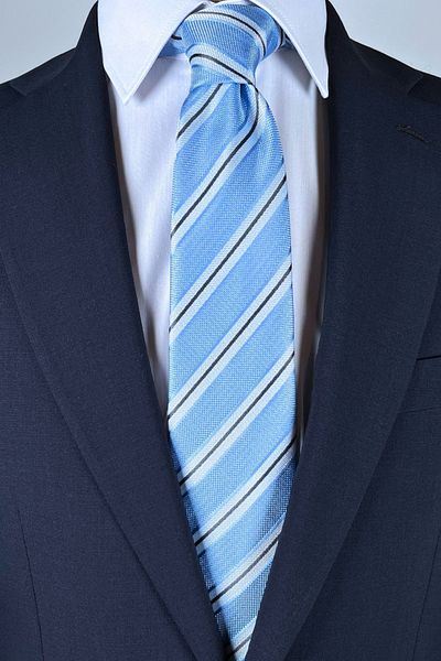 1001 Kravat Classic Striped 8 cm Wide Light Blue Colored Tie