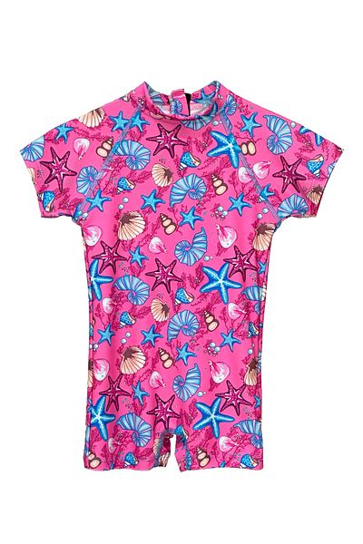 Remsa Mayo Uv Protection Jumpsuit Short Sleeve with Shorts Kids Baby Swimmer Swimwear C64 Pink