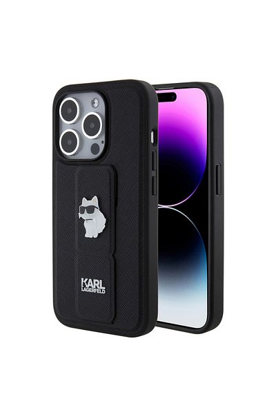 Karl Lagerfeld Case for IPhone 15 Pro, Karl Lagerfeld, Saffiano Gripstand, Black
