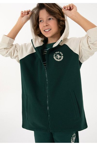 U.S. Polo Assn. U.S. Polo Assn. Boy's Zippered Hooded Dark Green Sweatshirt