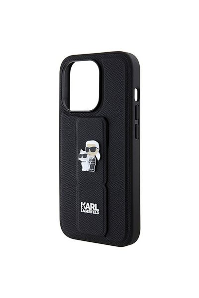 Karl Lagerfeld Case for IPhone 14 Pro, Karl Lagerfeld, Saffiano Gripstand, Black