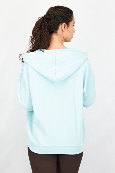 Ocean Pacific Women Hooded Neck Graphic Full Zip Sweatshirt, Pastel Turquoise