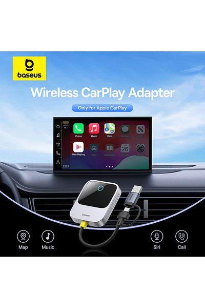 Baseus Seamless Wireless CarPlay Adapter for iPhone – Plug & Play, Bluetooth, USB-C - Grey