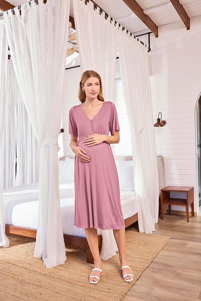 MONAMİSE Monamise Women's Leaf Patterned and Lace Pregnant Maternity Dressing Gown Set 25122