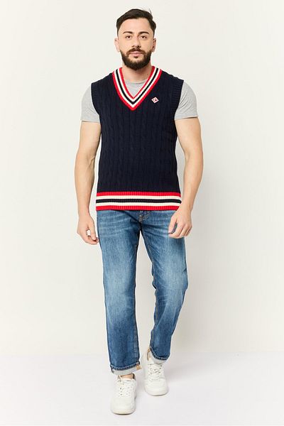 Esprit Men V-Neck Knitted Vest, Navy