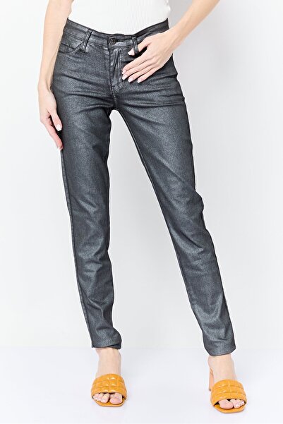 Guess Women Regular Fit Mid Rise Straight Leg Stretchable Denim Jeans, Black