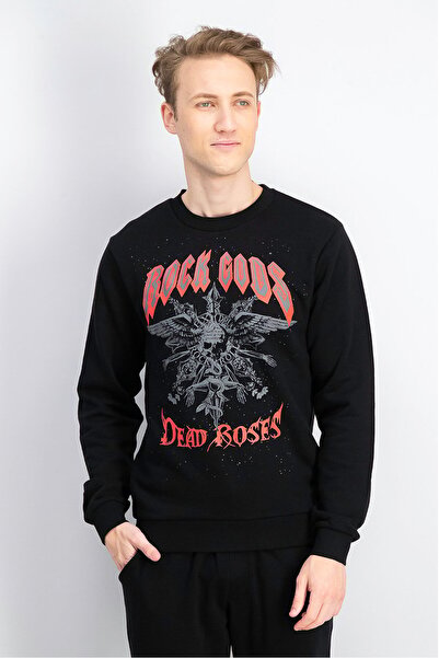 John Richmond Men Crew Neck Long Sleeves Graphic Sweater, Black