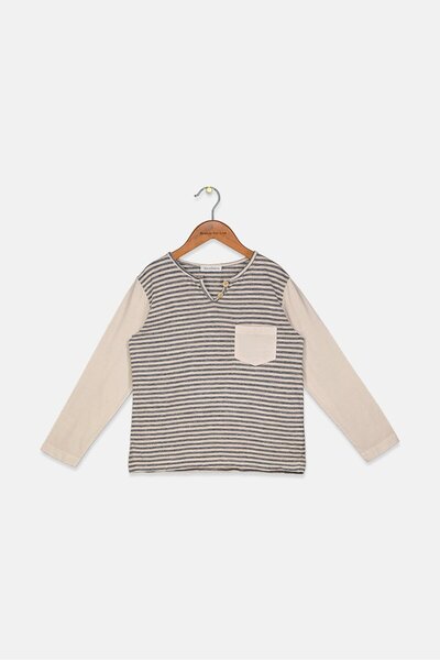 Kid's Company Kid Girls Stripe Long Sleeve Tops, Beige and Navy