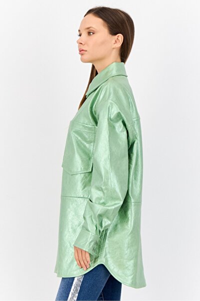 Esprit Women Solid Jacket Shirt, Green