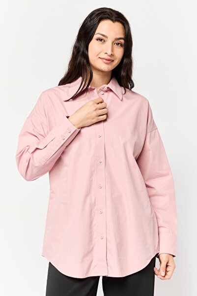 Esprit Women Spread Collar Long Sleeve Plain Casual Shirt, Old Rose