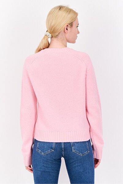 Esprit Women Ribbed Collar Embroidered Logo Sweaters, Pink