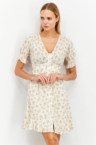 NA-KD فستان نسائي قصير مطبوع بالكامل، مجموعة بيج