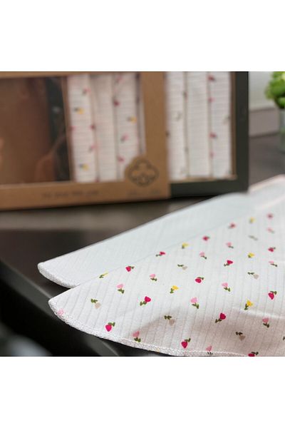BYS TİCARET 100% Organic Cotton Baby Girl Mouth Wipes Set of 7 in Box