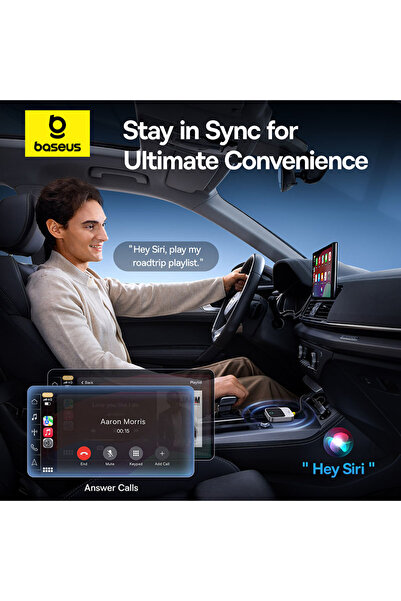 Baseus محول كار بلاي لاسلكي سلس لأجهزة iPhone - توصيل وتشغيل، بلوتوث، USB-C - رمادي