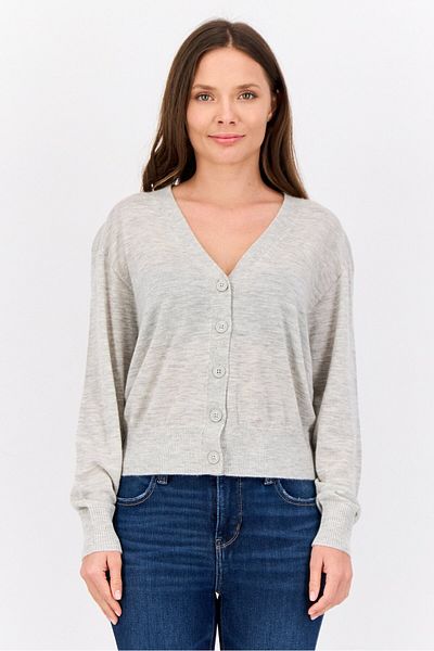 Esprit Women V Neck Heather Cardigan, Grey
