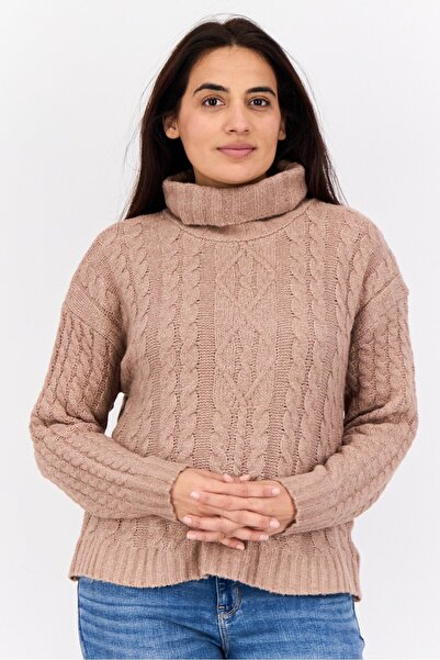 PİNK ROSE Women Turtle Neck Knitted Sweater, Brown