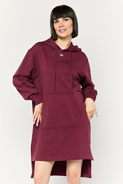 Diesel Women Brand Logo Hooded Sweater Dress, Maroon