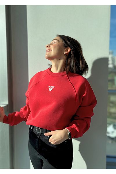 Mood Lab Valentine's Day Women's Fleece Inside Heart Printed Sweatshirt