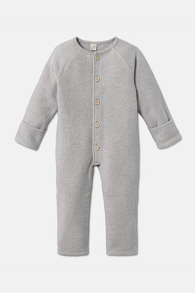 Tchibo Toddler Unisex Round Neck Wool Coverall Bodysuit, Grey