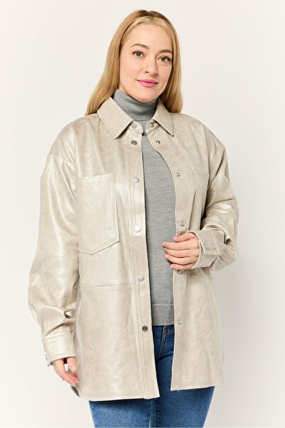 Esprit Women Solid Jacket Shirt, Grey