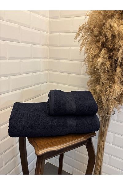 Explore Home 2 Pcs, Cotton, Bath, Towel - Navy Blue (Life Gift)