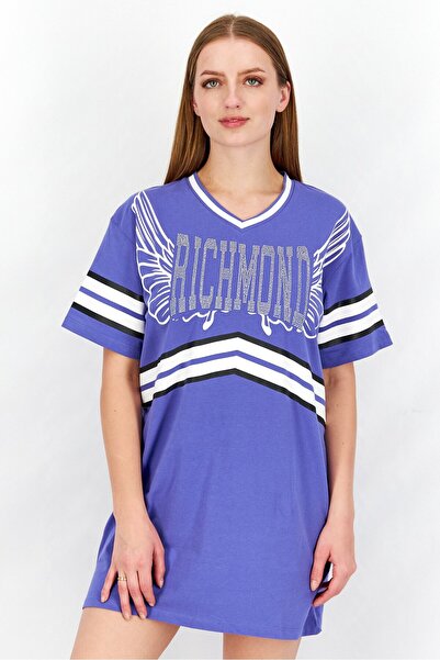 John Richmond Women Embellished Beads Shirt Dress, Blue Iris