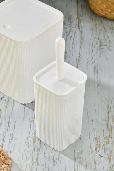 Kitchen Line Set de coș de gunoi pătrat alb și perie de toaletă, 2 bucăți, 5 litri