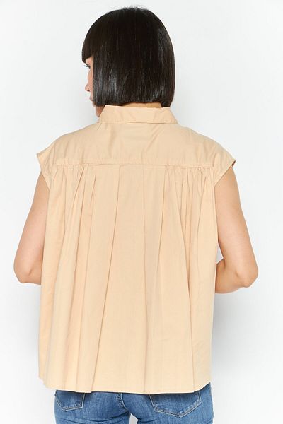 Levi's Levis x Deepika Padukone Women Spread Collar Sleeveless Plain Blouse, Beige