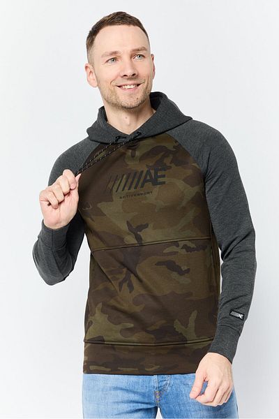 AMERICAN EAGLE Men Graphic Print Long Sleeves Hoodie, Grey