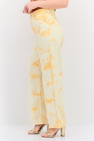 EDITED Women Mom Fit Tie Dye Non Stretchable Denim Jeans, Pale Orange