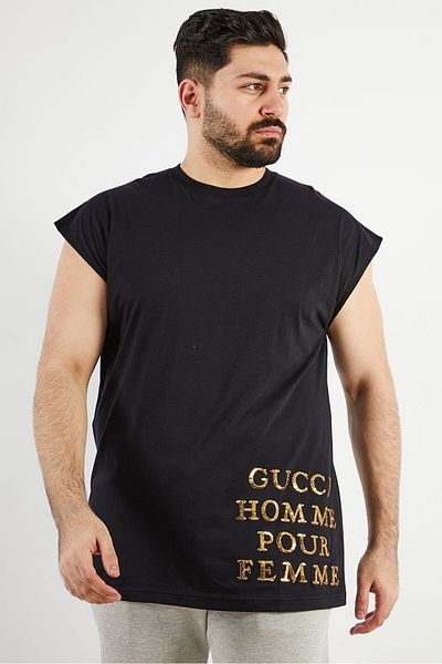 Gucci Men Crew Neck Cap Sleeves Sequin Pattern T-shirt, Black