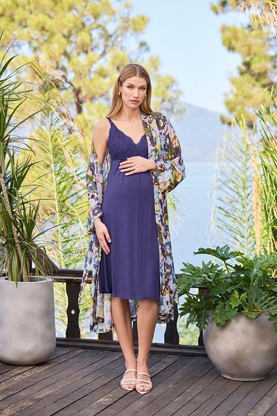 MONAMİSE Monamise Women Patterned and Lace Pregnant Maternity Dressing Gown Set 25053