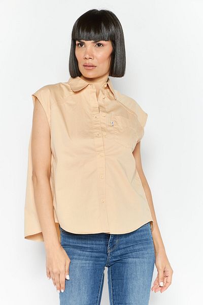Levi's Levis x Deepika Padukone Women Spread Collar Sleeveless Plain Blouse, Beige