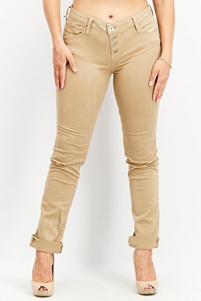 Mavi بنطلون جينز نسائي سادة قابل للتمدد، مناسب للصديق، لون بني