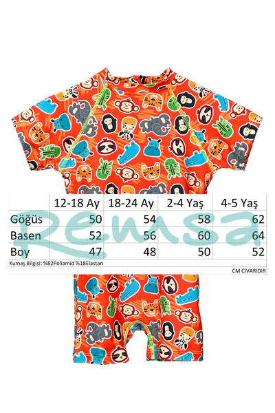 Remsa Mayo Uv Protection Jumpsuit Short Sleeve with Shorts Kids Baby Swimmer Swimwear C64 Zoo