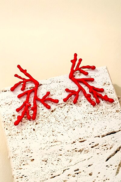 Pinty Design Mercan Figür Kırmızı Kadın Küpe