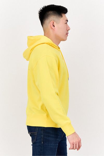 Esprit Men Long Sleeves Embroidered Logo Hooded Sweatshirts, Yellow
