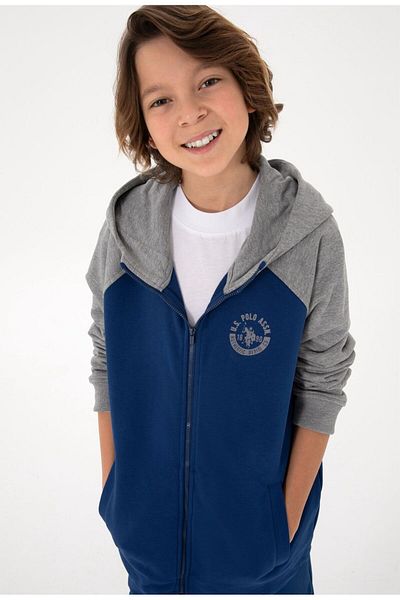 U.S. Polo Assn. U.S. Polo Assn. Boy's Zippered Hooded Indigo Sweatshirt 50293498-Vr028