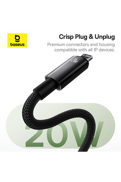 Baseus Tungsten Gold Magnetic Type-C to Lightning Cable, 20W PD Fast Charge, Braided, 1M – Black