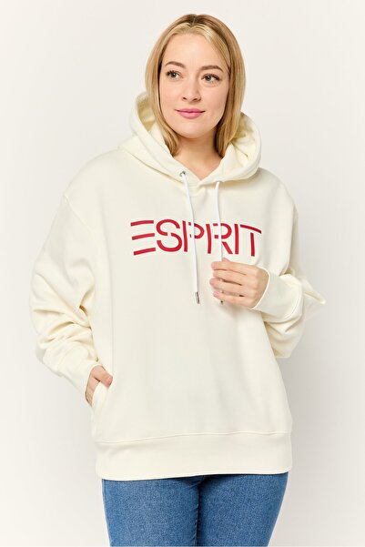 Esprit Women Brand Logo Long Sleeve Hoodie, Off White