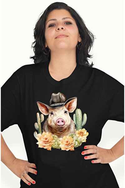 StoryGift Romania Tricou Femei cu un porcusor cowboy, ilustratie, Vestul Salb...