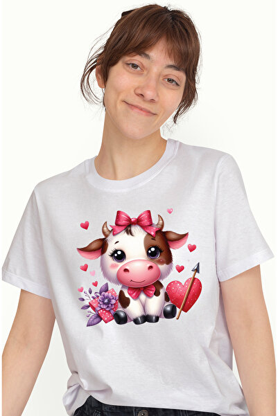 StoryGift Romania Tricou Femei cu o vacuta imbujorata, ilustratie, Valentine'...