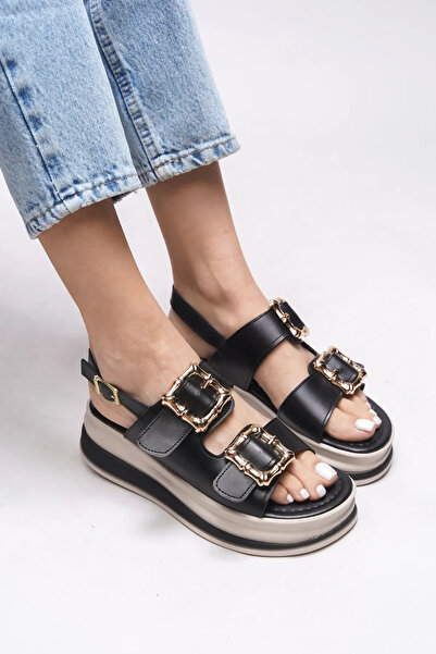 Zerenyus Stan Black ženske sandale sa dvostrukom kopčom