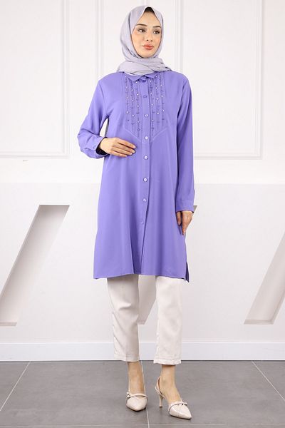 İmajButik Lilac Front Stone Detailed Linda Tunic