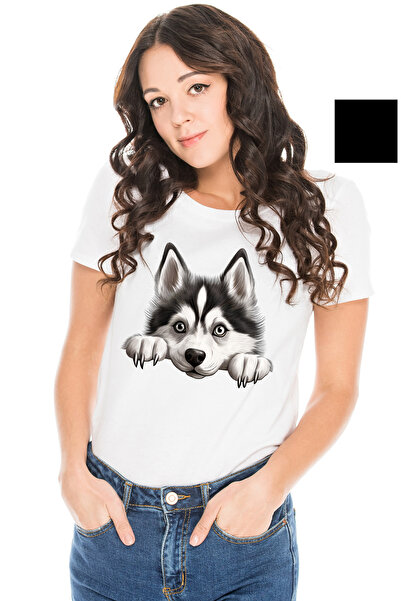 StoryGift Romania Tricou Femei cu un catel Malamut de Alaska, ilustratie, ghe...