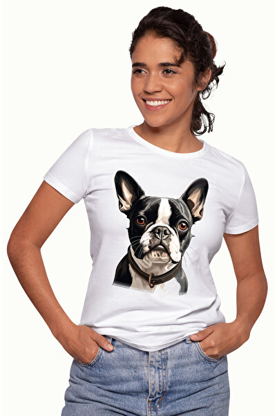 StoryGift Romania Tricou Femei cu un catel serios, ilustratie, profil, zgarda...